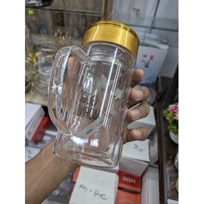Picture of Premium Double Wall Borosilicate Glass Tea Mug with Removable Glass Infuser and Gold Lid, Heat Resistant Insulated Coffee Cup for Office Home, Eco-Friendly Loose Leaf Tea Steeper and Infuser Bottle.