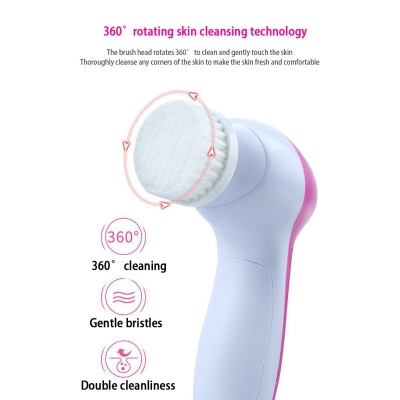 Picture of 5 in 1 Face Cleansing Brush Silicone Facial Brush Deep Cleaning Pore Cleaner Face Massage Skin Care Waterproof Facial Brush-Pink