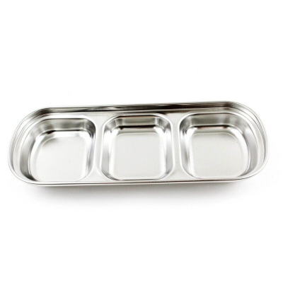 Picture of 3 compartment Sauce Dish Snack Serving Tray 304 Stainless Steel Sauce Dishes Spice Plates Kitchen Supplies Spice Plate-Silver