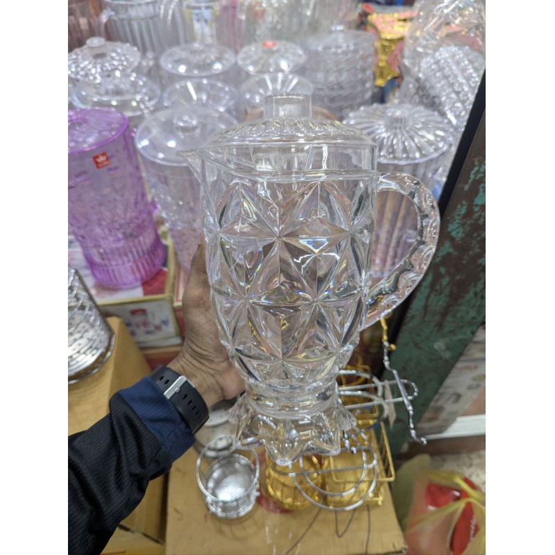 Picture of Elegant Geometric Faceted Acrylic Pitcher with Lid – Crystal Effect Serving Jug