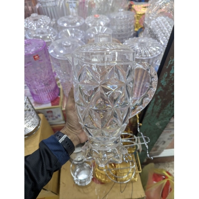 Picture of Elegant Geometric Faceted Acrylic Pitcher with Lid – Crystal Effect Serving Jug