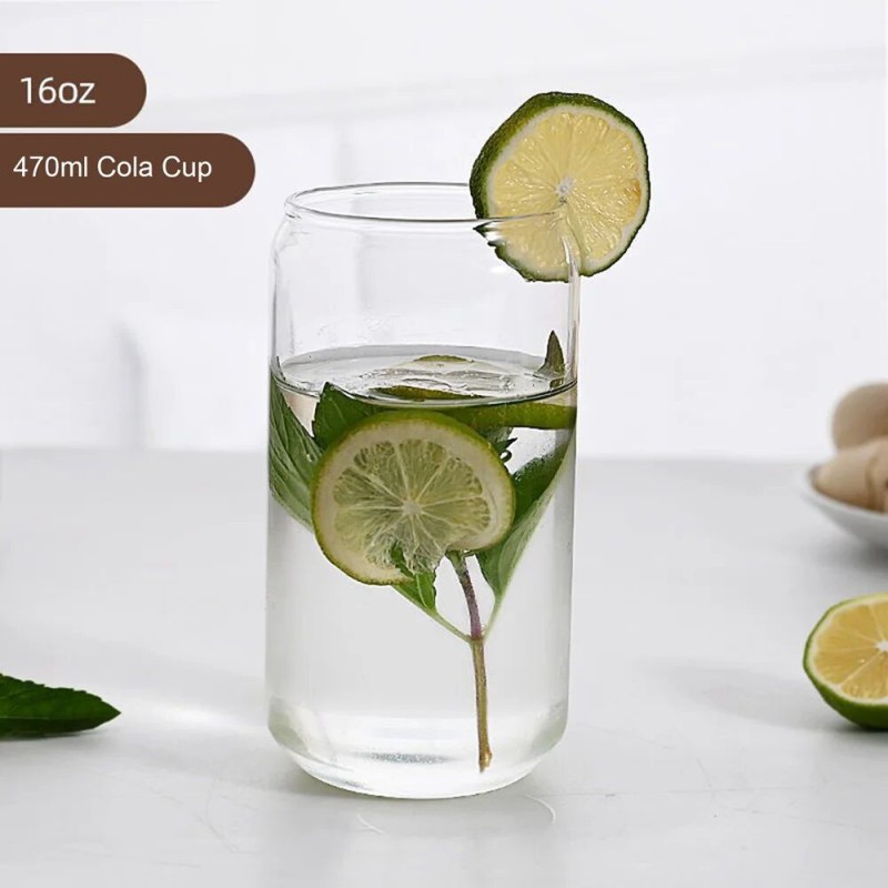 Picture of Can Shaped Glass Cup with Bamboo Lid & Glass Straw – Borosilicate Iced Coffee, , &  Tumbler – Microwave Safe, Scratch Resistant & Lightweight – 1 Pc