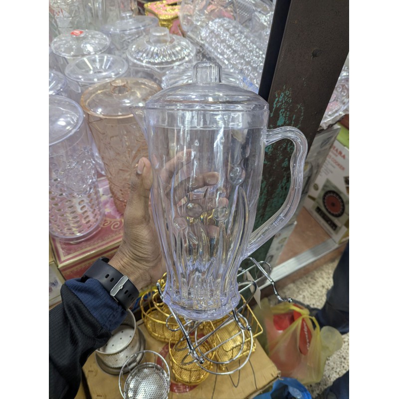 Picture of Clear Plastic Water Pitcher Jug with Lid, Elegant Floral Embossed Design, BPA-Free Shatterproof Acrylic Serving Carafe for Iced Tea, Juice, Lemonade, & Cold Beverages