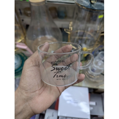 Picture of Premium Sweet Time Borosilicate Glass Mug For Hot Coffee Tea Milk Capacity Heat Resistant Transparent Cup Stylish Design With Comfortable Handle Perfect For Daily Home Office Use For Beverage Lovers.