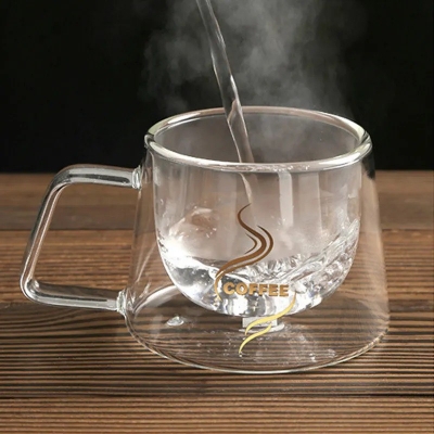 Picture of High Borosilicate Transparent Coffee Cup, Heat Resistant 16oz Double Wall Glass Mug for Tea, Coffee, and Water Use.