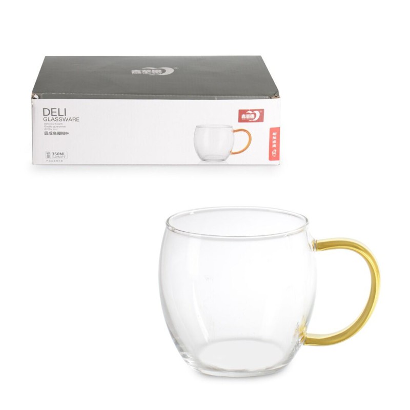 Picture of GPB49-2 350ml Borosilicate Glass Cup Set - Dishwasher Safe, Lightweight, Round Shape, Perfect for Milk, Juice, Coffee, or Smoothies, Available in Clear, Black, or Golden - Set of 2.