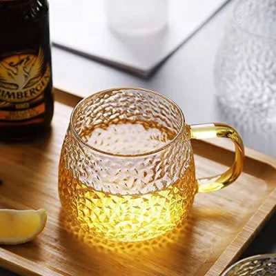 Picture of 410ML High Borosilicate Hammer Glass Tea Cups - 4 Pcs Pack, Dishwasher Safe, Lightweight, Classic Round Design, Clear Glass for Milk, Tea, Juice, and Coffee
