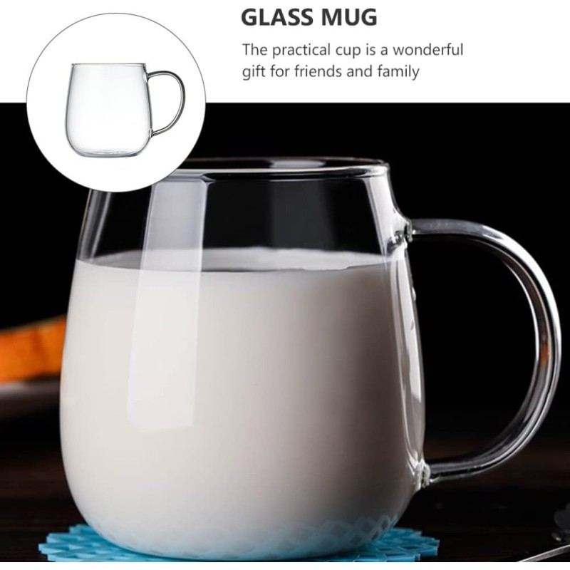 Picture of Borosilicate Glass Mugs Set - Lightweight, Scratch Resistant, Microwave Safe 380 ML Clear Round Cups for Hot and Cold Beverages - Perfect for Tea, Coffee, Milk - 6 PCS Included