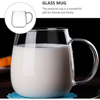 Picture of Borosilicate Glass Mugs Set - Lightweight, Scratch Resistant, Microwave Safe 380 ML Clear Round Cups for Hot and Cold Beverages - Perfect for Tea, Coffee, Milk - 6 PCS Included