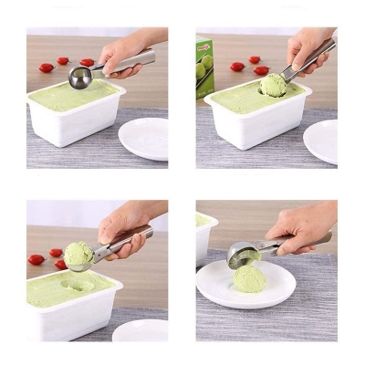 Picture of Stainless Steel Spring Trigger Ice Cream Scoop Set of 1 Pcs Remove The Ice Cream Easily, Dimension20X6.5X3-Silver