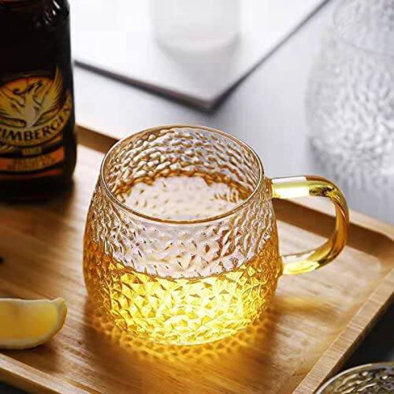 Picture of 410ML High Borosilicate Hammer Glass Tea Cup - Classic Style, Dishwasher Safe, Lightweight, Clear Round Design, Pack of 2 for Tea, Milk, Juice