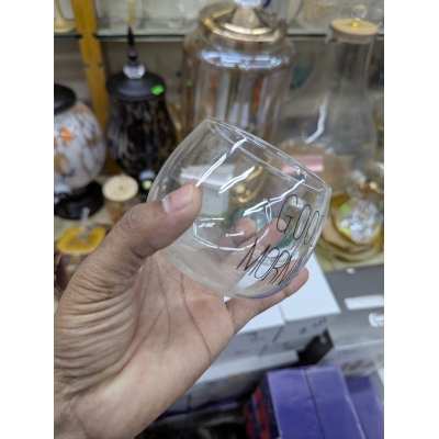 Picture of Premium Borosilicate Glass Coffee Mug with Good Morning Print Heat Resistant Transparent Round Cup for Tea Milk Juice Yogurt Breakfast Beverage and Stylish Kitchen Drinkware Gift for Family and Friends.