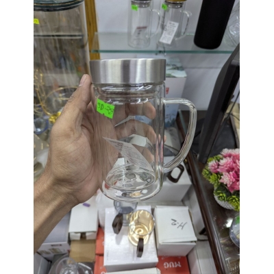 Picture of Premium Borosilicate Double Walled Glass Tea Mug with Stainless Steel Infuser and Leakproof Lid 525ml Large Capacity Insulated Coffee Cup for Office Home Use Heat Resistant Drinkware with Ergonomic Glass Handle.