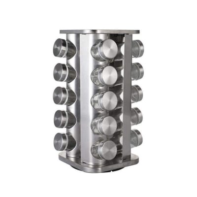 Picture of Set of 20 Spice Jars | Round Spice Rack |  Seasoning Dried Herbs Storage Organization | Stainless Steel Rotating Countertop Spice Holder Shelf for Kitchen Cabinet Organizer-Silver