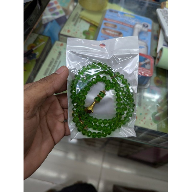 Picture of Premium Emerald Green Crystal Islamic Prayer Beads Tasbih (99 Beads) | High-Quality Misbaha Rosary Tesbeeh for Muslim Dhikr Meditation & Worship | Elegant Gold Clasp Accessory Gift for Men & Women