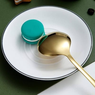 Picture of 7.5" Stainless Steel Titanium Coated Shiny Gold Round Silverware Sup Spoon 6 pcs Set Durable Easy Clean Dishwasher Safe-Gold