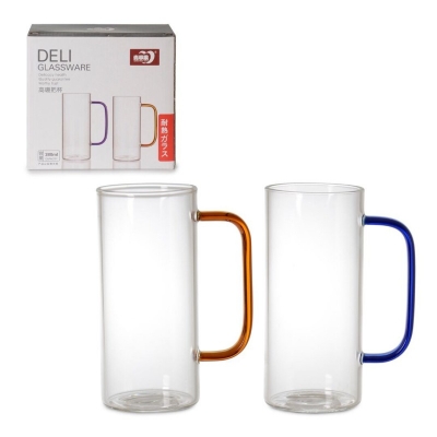Picture of Heat-Resistant Glass Mug Set 380ml - Lightweight Borosilicate Tea Coffee Cups (2 PCS) - Microwave Safe, Scratch-Resistant, Clear Round Design for Milk, Tea, or Coffee.