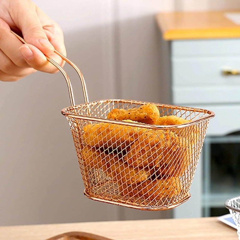 Picture of Chips Mini Fry Baskets Stainless Steel Fryer Basket Strainer Serving Food Presentation Cooking Tool French Fries Basket-Multicolor