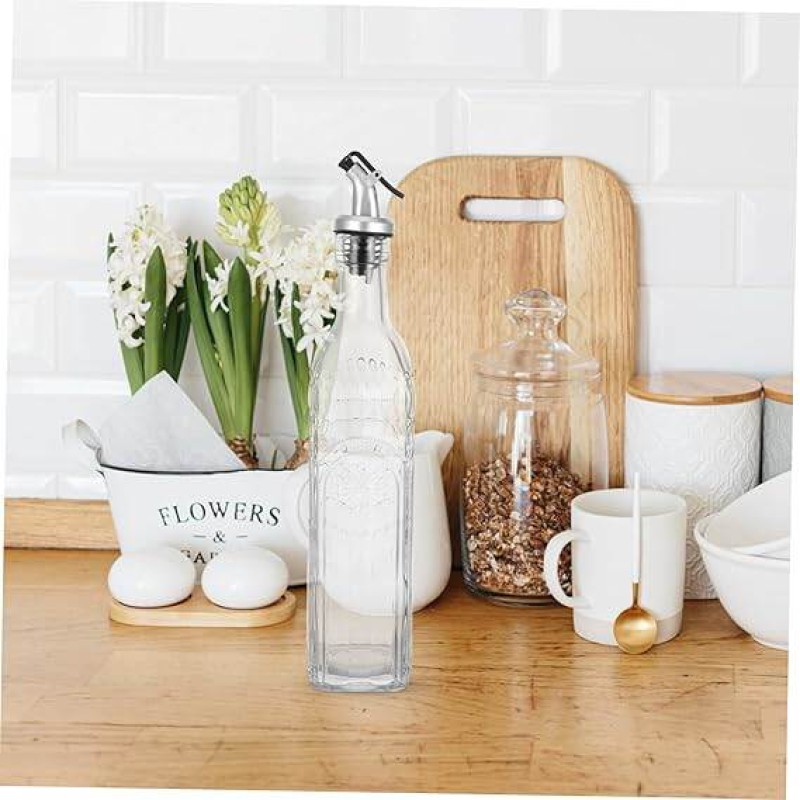 Picture of Artistic Carved Glass Oil Bottle Spout Non-drip Oil Dispenser for Kitchen Decorative Spray Bottle