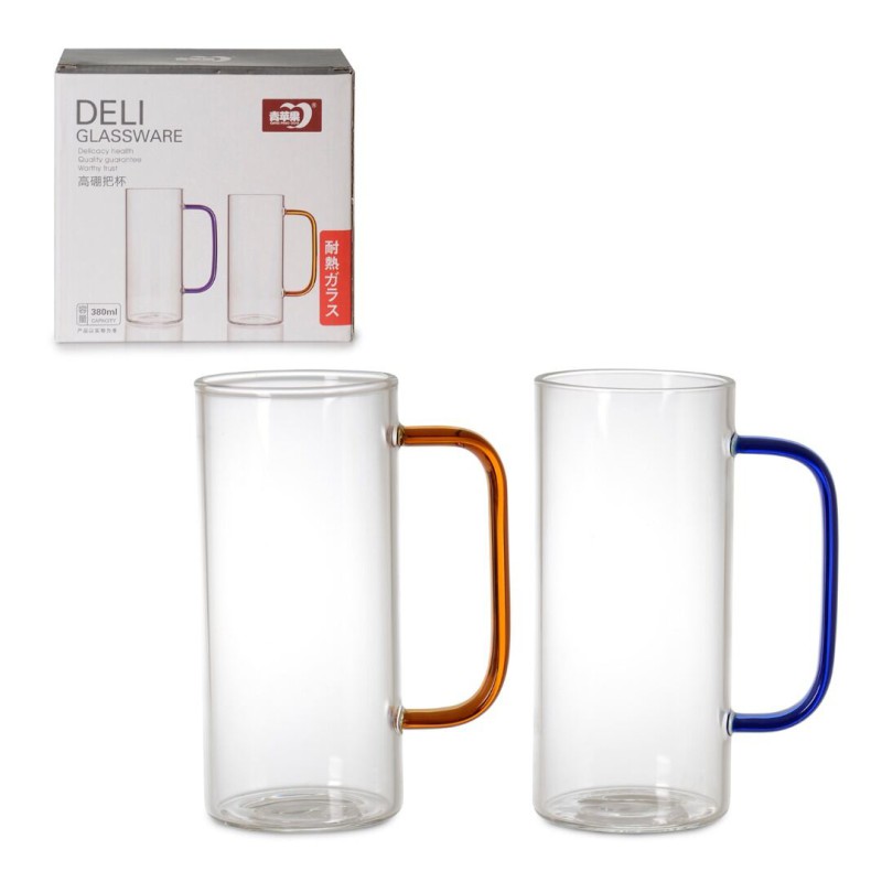 Picture of Heat-Resistant Glass Mug Set 380ml - 4 PCS Lightweight Borosilicate Tea Coffee Cups - Microwave Safe, Scratch-Resistant, Clear Round Long Design for Milk, Tea, or Coffee.