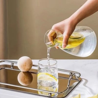 Picture of 1pcs Glass Decanter Carafe with Wooden Stopper Cork, 1700 ML Glass Decanter Jug Jar for  Juice, Water, Clear