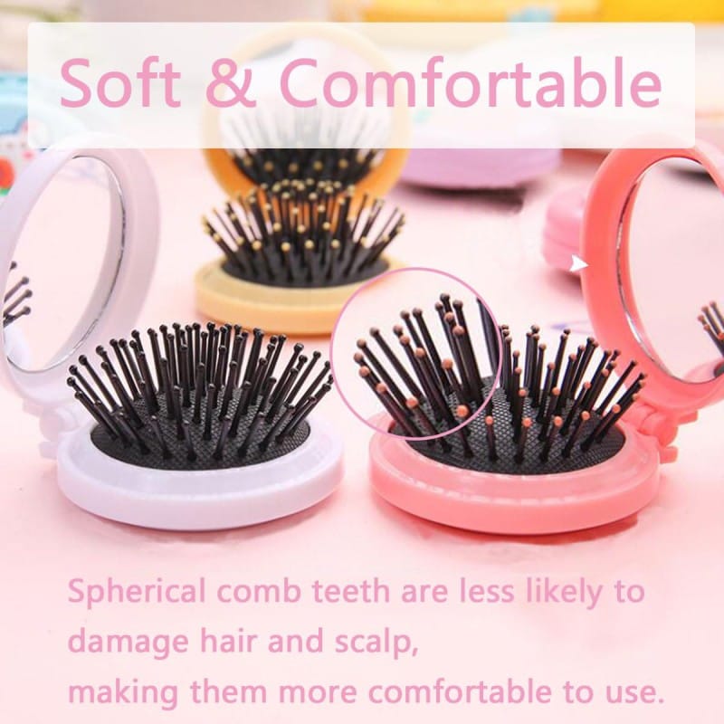 Picture of 1pcs Round Folding Comb with Mirror,Girls Hair Comb Mini Hair Brushes Mini Round Hair Comb Folding Travel Hair Brush Travel Size Hair Massage Comb for Women and Girls,Random Color and Style