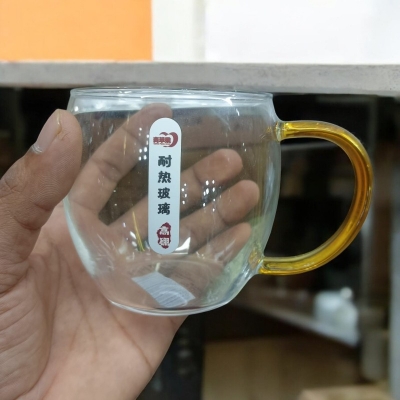 Picture of GPB49-2 350ml Glass Cup - Modern Borosilicate Glass for Milk, Juice, Smoothie, and Coffee, Lightweight, Dishwasher Safe, Available in Clear, Black, and Golden Colors, Perfect for Stylish Drinkware Collection.