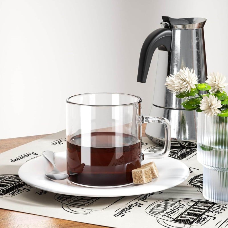 Picture of 220ml DELISOGA Deli Glassware - 6pc High Borosilicate Single Wall Glass, Microwave Safe, Scratch Resistant, Lightweight, Round Clear Glass Cups - Perfect for Hot and Cold Beverages