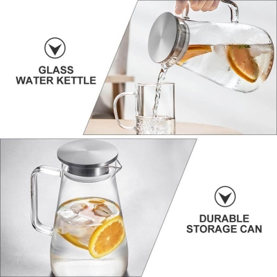 Picture of GPB30 Glass Pitcher with Lid – 1PC Large  Carafe for Iced Tea, Water, Coffee, Milk, Juice  | Heat-Resistant Glass Jug for Hot & Cold Beverages | Elegant Tableware