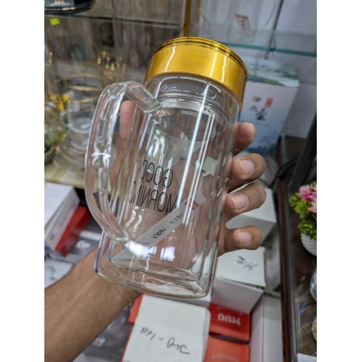 Picture of Premium Double Wall Borosilicate Glass Tea Mug with Removable Glass Infuser and Gold Lid, Heat Resistant Insulated Coffee Cup for Office Home, Eco-Friendly Loose Leaf Tea Steeper and Infuser Bottle.