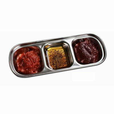 Picture of 3 compartment Sauce Dish Snack Serving Tray 304 Stainless Steel Sauce Dishes Spice Plates Kitchen Supplies Spice Plate-Silver