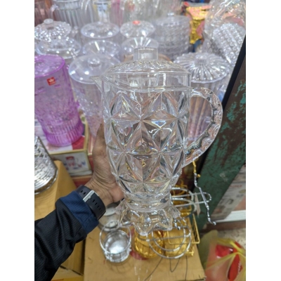 Picture of Elegant Geometric Faceted Acrylic Pitcher with Lid – Crystal Effect Serving Jug