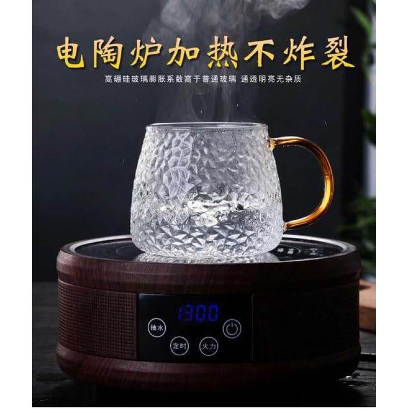 Picture of Set of 2 High Borosilicate Glass Cups with Golden Handle – 420ml Capacity, Eco-Friendly, Transparent Design for Tea, Coffee, and Water Use
