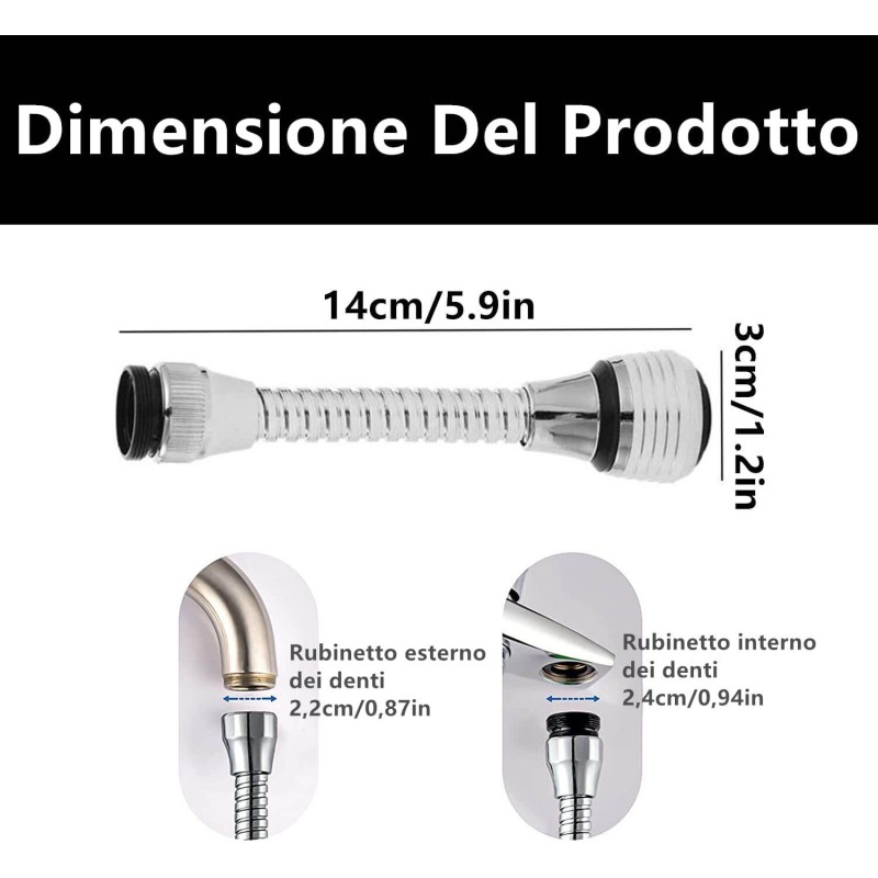 Picture of Turbo Flex 360° Faucet Sprayer – 1pcs Flexible Water Saving Nozzle – Stainless Steel Extension Tube – Jet Stream Adjustable Filter – Kitchen & Bathroom Sink Tap Extender