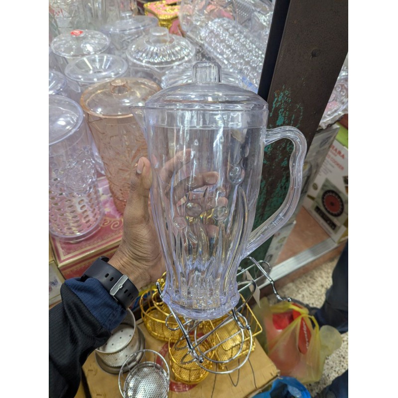 Picture of Clear Plastic Water Pitcher Jug with Lid, Elegant Floral Embossed Design, BPA-Free Shatterproof Acrylic Serving Carafe for Iced Tea, Juice, Lemonade, & Cold Beverages