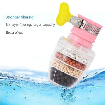 Picture of Set of 3 Universal 6-Layer Faucet Filters with Activated Carbon, Medical Stone, and Coconut Charcoal – Splash Proof Kitchen Tap Water Purifiers – Easy to Install, Detachable and Washable