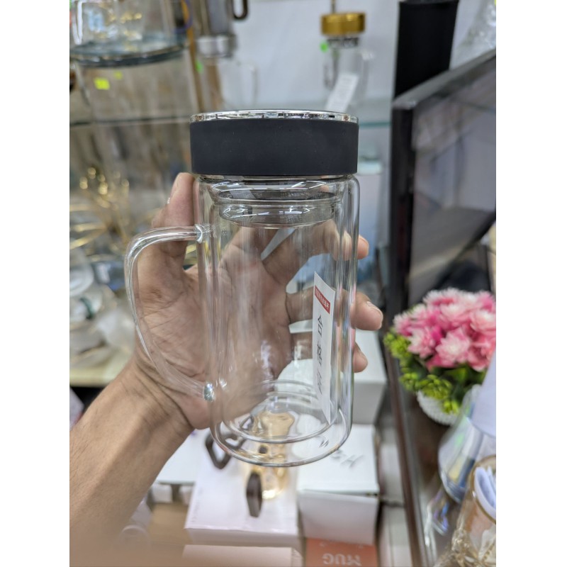 Picture of Premium Double Wall Borosilicate Glass Tea Infuser Bottle for Office and Home Use, Heat Resistant Leakproof Glass Water Bottle with Stainless Steel Strainer, Perfect for Brewing Loose Leaf Tea and Coffee.