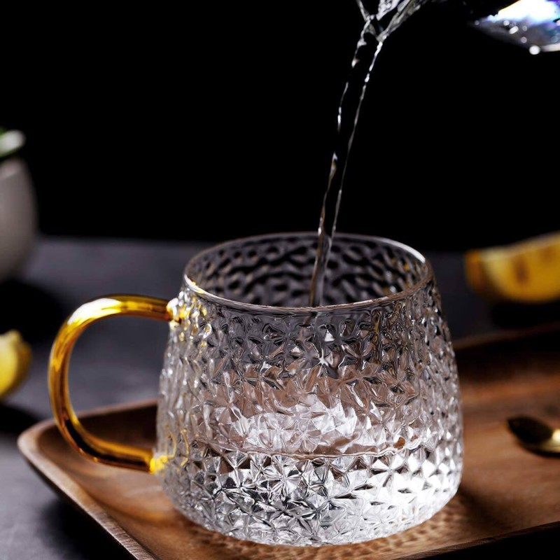 Picture of 410ML High Borosilicate Hammer Glass Tea Cups - 4 Pcs Pack, Dishwasher Safe, Lightweight, Classic Round Design, Clear Glass for Milk, Tea, Juice, and Coffee