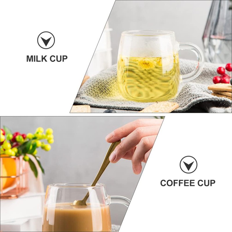 Picture of Borosilicate Glass Mugs Set - Lightweight, Scratch Resistant, Microwave Safe 380 ML Clear Round Cups for Hot and Cold Beverages - Perfect for Tea, Coffee, Milk - 6 PCS Included