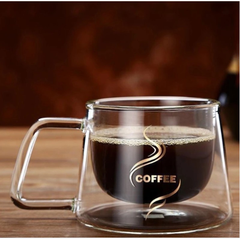 Picture of High Borosilicate 350ml Heat Resistant Double Wall Glass Coffee Cup, Eco-Friendly Design for Tea, Coffee, and Water - 16oz Transparent Sublimation Glass Cup.