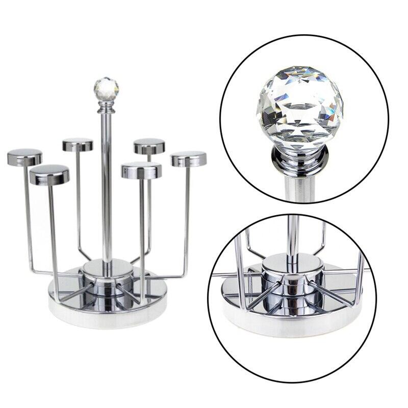 Picture of Rotating Cup Mug Glass Holder Rack Stainless Steel 6 Cups Drying Rack Stand Made Stainless Steel-Silver