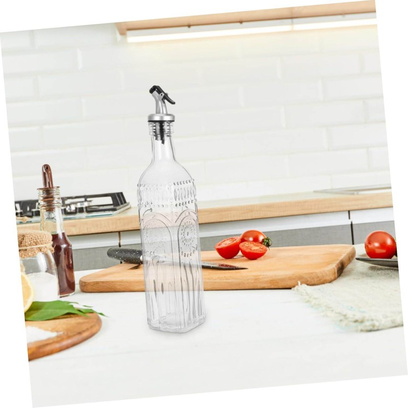 Picture of Artistic Carved Glass Oil Bottle Spout Non-drip Oil Dispenser for Kitchen Decorative Spray Bottle