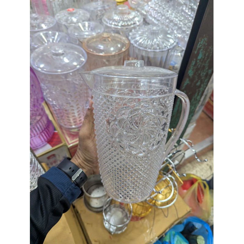 Picture of Elegant Beaded Acrylic Pitcher 2.5 Quart | Shatterproof, BPA-Free Clear Plastic Drinkware with Lid & Handle | Perfect for Indoor & Outdoor Entertaining, Iced Tea, Lemonade & Water Serving