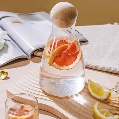 Picture of 1pcs Glass Decanter Carafe with Wooden Stopper Cork, 1700 ML Glass Decanter Jug Jar for  Juice, Water, Clear