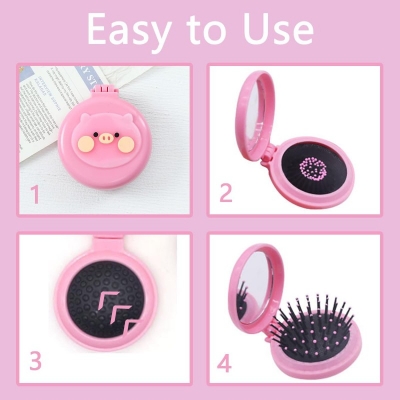 Picture of 1pcs Round Folding Comb with Mirror,Girls Hair Comb Mini Hair Brushes Mini Round Hair Comb Folding Travel Hair Brush Travel Size Hair Massage Comb for Women and Girls,Random Color and Style