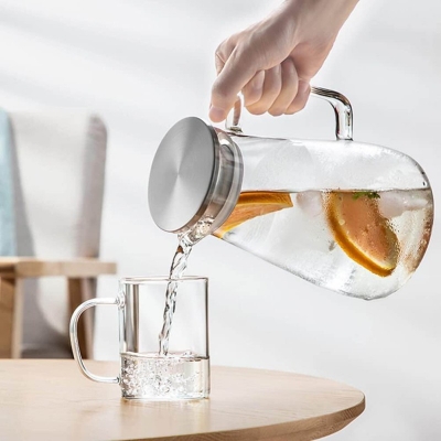 Picture of GPB30 Glass Pitcher with Lid – 1PC Large  Carafe for Iced Tea, Water, Coffee, Milk, Juice  | Heat-Resistant Glass Jug for Hot & Cold Beverages | Elegant Tableware