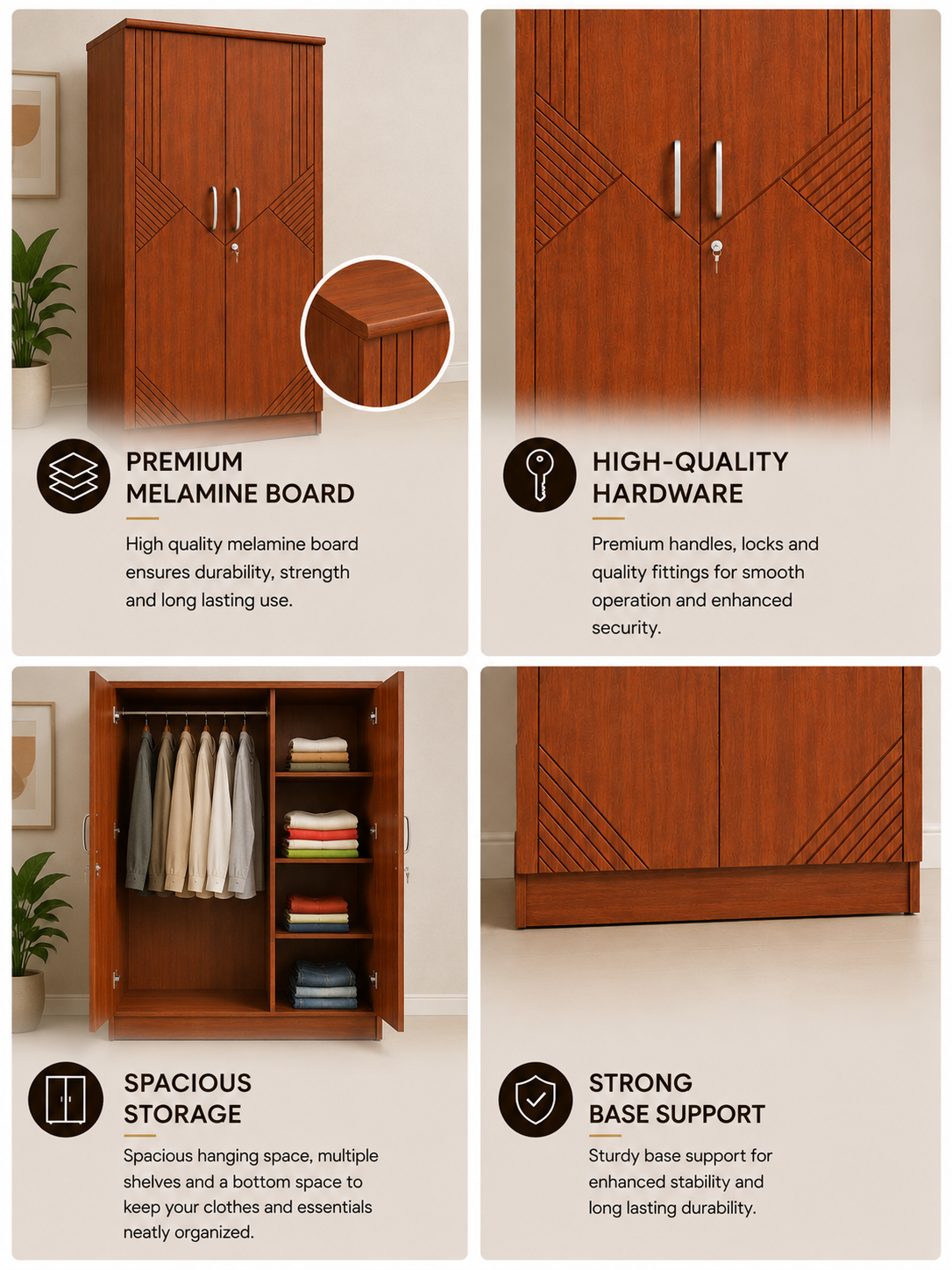 Picture of Timber Furniture Decorative Design 2 Door Melamine Wardrobe