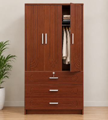 Picture of Timber Furniture Classic Design Laminated Board 3 Door Wardrobe 36 W × 20 D × 72 H Inches