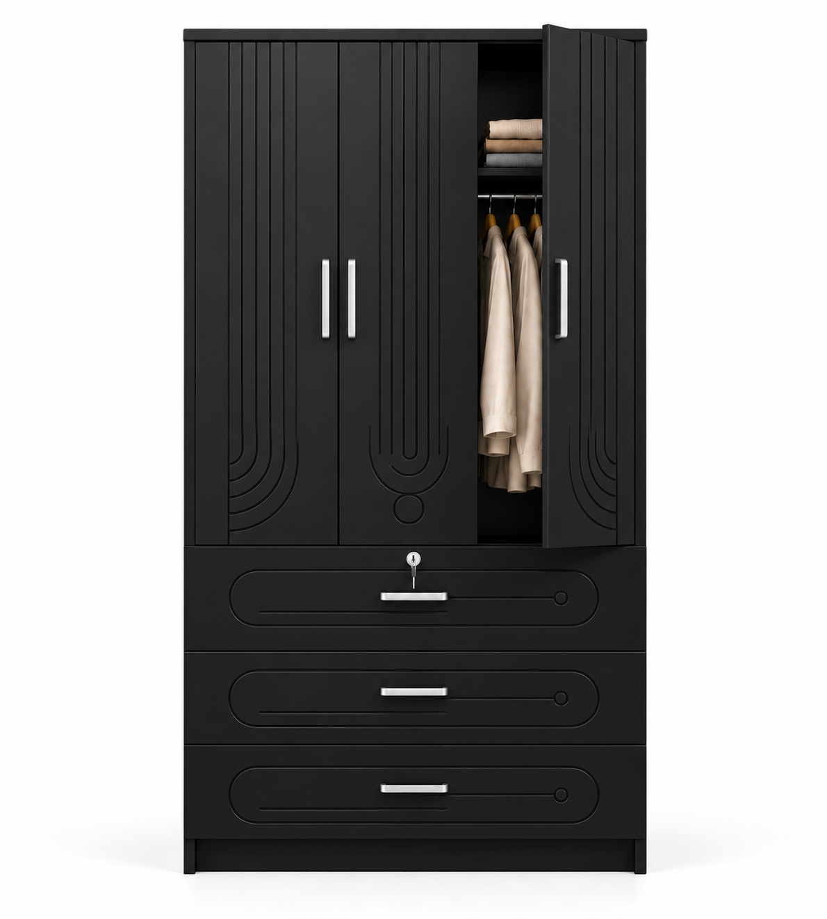 Picture of Timber Furniture Classic Design Laminated Board 3 Door Wardrobe 36 W × 20 D × 72 H Inches