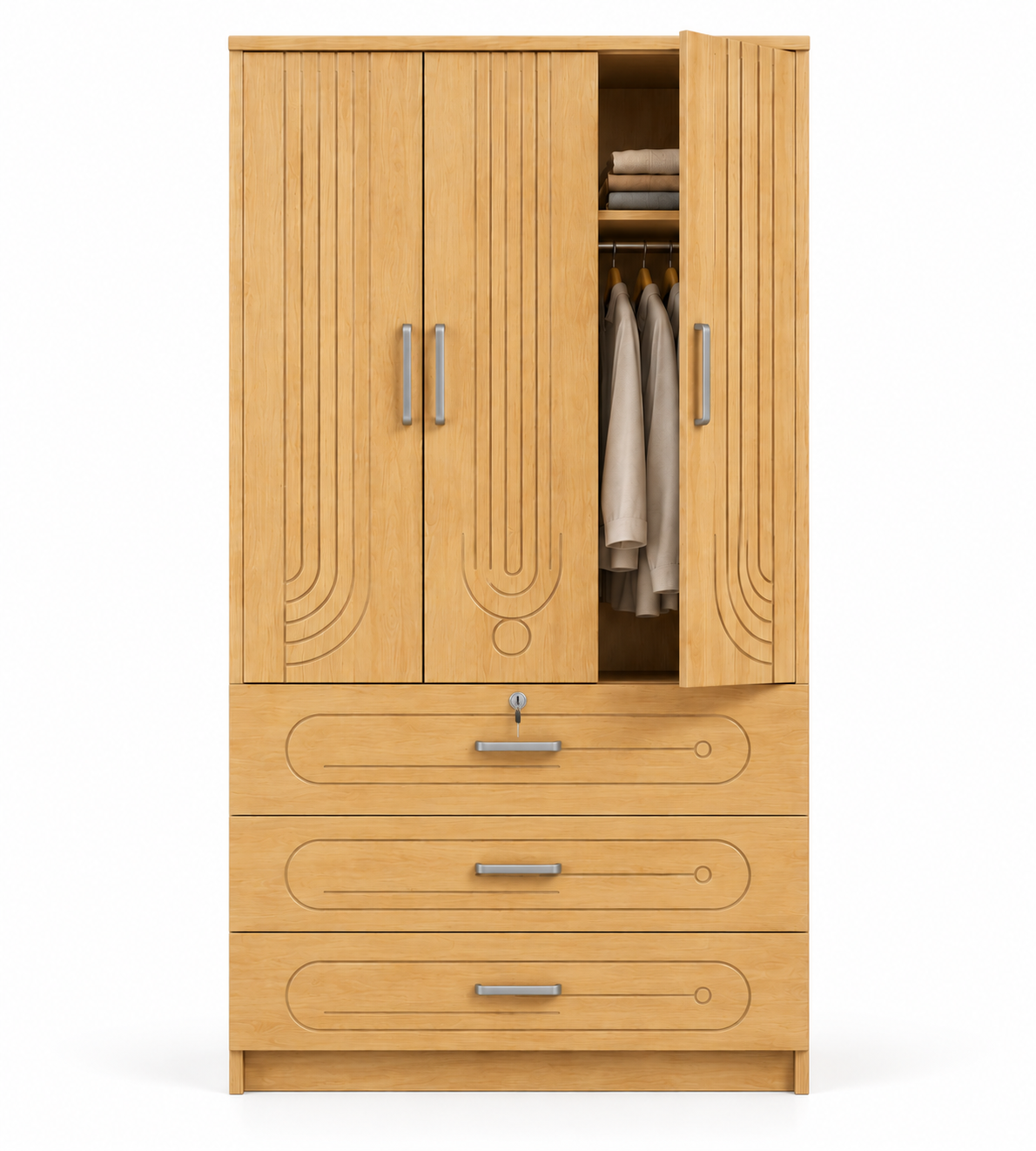 Picture of Timber Furniture Classic Design Laminated Board 3 Door Wardrobe 36 W × 20 D × 72 H Inches